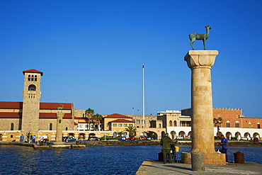 Mandraki Harbour, Rhodes City, Rhodes, Dodecanese, Greek Islands, Greece, Europe