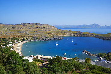 Lindos Beach, Lindos, Rhodes, Dodecanese, Greek Islands, Greece, Europe