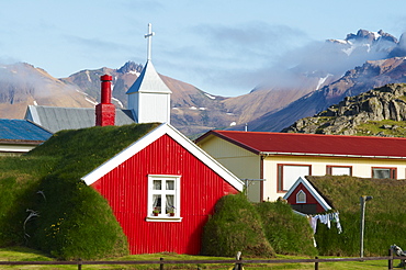 Old traditional farm, Borgarfjordur, Esatfjord, Iceland, Polar Regions