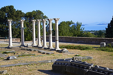 Columns in the ancient Greek city of Asklepieion, Kos, Dodecanese, Greek Islands, Greece, Europe