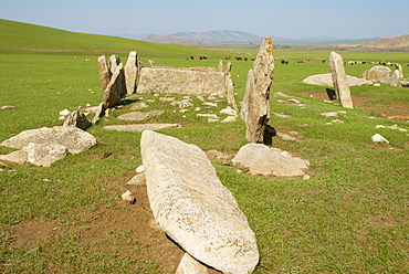 Archaeological stele with deer carving, Ovorkhangai province, Mongolia, Central Asia, Asia