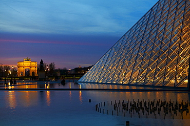 The Pyramid of the Louvre at night, Paris, France, Europe