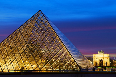 The Pyramid of the Louvre at night, Paris, France, Europe