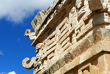 Mask of Chac Mool, god of the rain, on the church in the ancient mayan ruins of Chichen Itza, UNESCO World Heritage Site, Yucatan, Mexico, North America