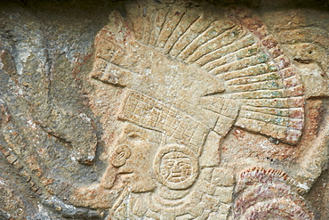 Detail of stone relief, ancient Mayan ruins, Chichten Itza, UNESCO World Heritage Site, Yucatan, Mexico, North America