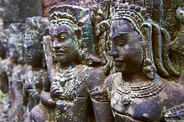 Relief sculpture of Apsara and divinity, Terrace of Leprous King, Angkor Thom, Angkor, UNESCO World Heritage Site, Siem Reap, Cambodia, Indochina, Southeast Asia, Asia