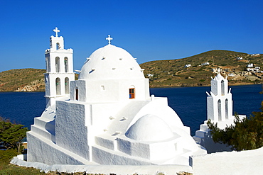 Agia Irini Church near the harbour, Ormos, Ios Island, Cyclades, Greek Islands, Greece, Europe