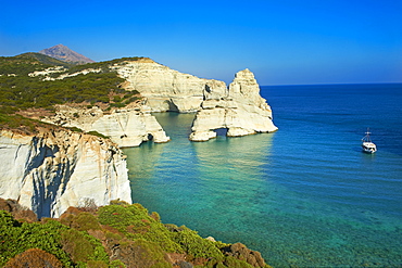 Kleftiko bay, white cliffs of Kleftiko, Milos, Cyclades Islands, Greek Islands, Aegean Sea, Greece, Europe