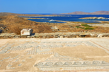 Mosaic floor at the archaeological site, Delos, UNESCO World Heritage Site, Cyclades Islands, Greek Islands, Aegean Sea, Greece, Europe