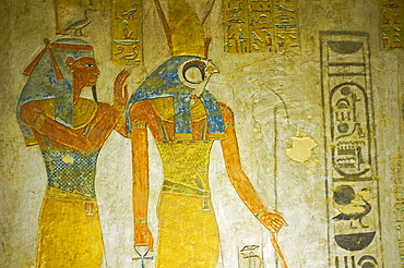 Bas-relief painted on the walls of the royal tomb, Setnakht tomb, Valley of the Kings, Thebes, UNESCO World Heritage Site, Egypt, North Africa, Africa