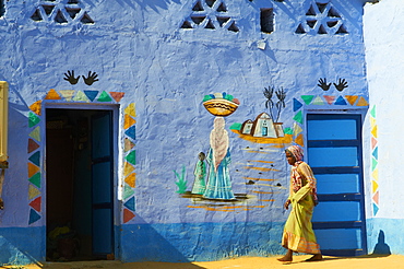 Nubian painted village near Aswan, Egypt, North Africa, Africa