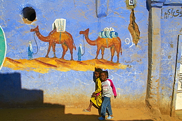 Nubian painted village near Aswan, Egypt, North Africa, Africa