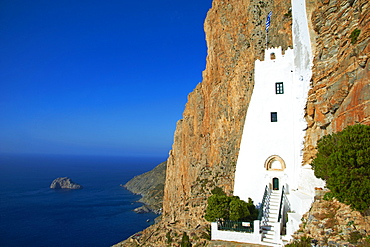 Hozoviotissa monastery and Aegean Sea, Amorgos, Cyclades, Greek Islands, Greece, Europe