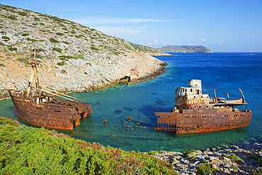 Wreck of the boat from The Big Blue movie, Amorgos, Cyclades, Aegean, Greek Islands, Greece, Europe