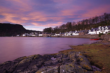 A stunning sky at dawn over the pictyresque village of Plockton, Ross-Shire, Scotland, United Kingdom, Europe