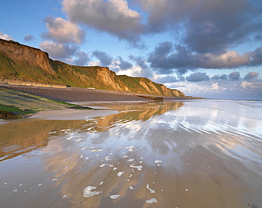 A beautiful sunny morning view of the cliffs at Sheringham, Norfolk, England, United Kingdom, Europe