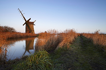 An early morning view of Brograve Mill near Horsey, Norfolk, England, United Kingdom, Europe