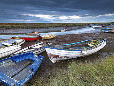 A moody sky over Morston Quay, Norfolk, England, United Kingdom, Europe