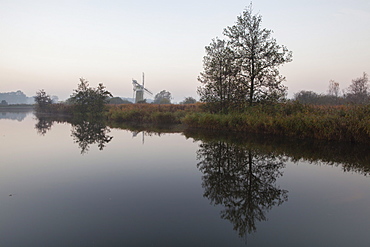 Beautiful calm conditions on the River Ant in the Norfolk Broads at Turf Fen, Norfolk, England, United Kingdom, Europe