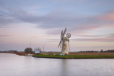 Dawn sky in the Norfolk Broads at Thurne, Norfolk, England, United Kingdom, Europe