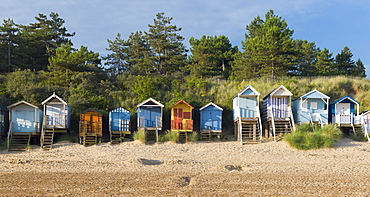 The colourful beach huts at Wells next the Sea, Norfolk, England, United Kingdom, Europe