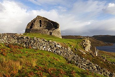 Evening light on Dun Carloway Broch, Isle of Lewis, Outer Hebrides, Scotland, United Kingdom, Europe