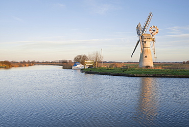 A view of Thurne Mill in the Norfolk Broads, Norfolk, England, United Kingdom, Europe