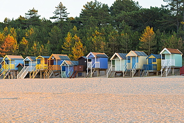 A view of Beach Huts at Wells next the Sea, Norfolk, England, United Kingdom, Europe