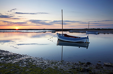 Sunset in spring at Burnham Overy Staithe on the North Norfolk Coast, Norfolk, England, United Kingdom, Europe