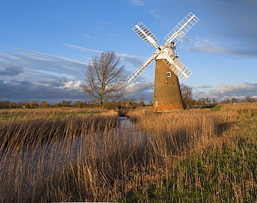 A view of Hardley Mill in the Norfolk Broads, Norfolk, England, United Kingdom, Europe