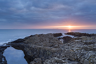 Sunrise at Bamburgh, Northumberland, England, United Kingdom, Europe