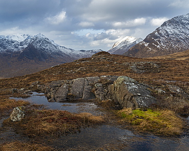 A view of the mountains from above Camasunary, Isle of Skye, Inner Hebrides, Scotland, United Kingdom, Europe