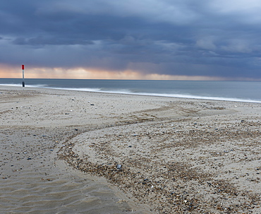 A dramatic stormy sky on the coast at Winterton on Sea, Norfolk, England, United Kingdom, Europe