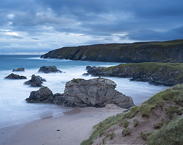 Dramatic weather viewed from the cliffs overlooking Sango Bay, Durness, Sutherland, Highlands, Scotland, United Kingdom, Europe