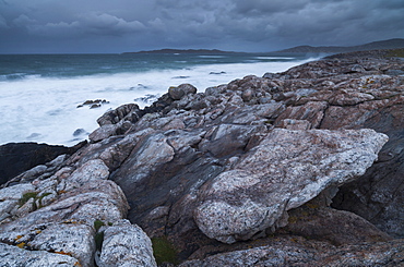 A stormy morning on the coastline near Borve, Isle of Harris, Outer Hebrides, Scotland, United Kingdom, Europe