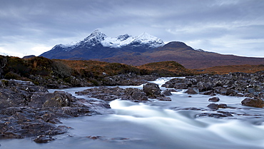 A November morning view of the Black Cuillin mountain Sgurr nan Gillean, Glen Sligachan, Isle of Skye, Scotland, United Kingdom, Europe