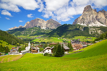 Corvara and Sass Songher Mountain, Badia Valley, Bolzano Province, Trentino-Alto Adige/South Tyrol, Italian Dolomites, Italy, Europe