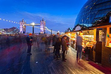 Christmas Market, The Scoop and Tower Bridge, South Bank, London, England, United Kingdom, Europe