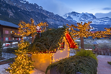 Christmas lights near Dorfstrasse in Wengen, Jungfrau region, Bernese Oberland, Swiss Alps, Switzerland, Europe