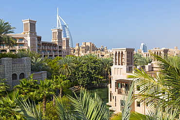 View of Burj Al Arab from Madinat Jumeirah, Dubai, United Arab Emirates, Middle East