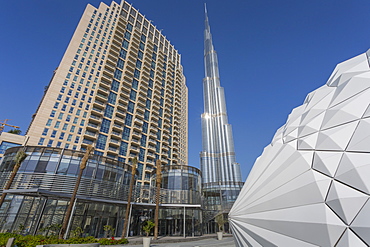 The Burj Khalifa from The Opera House in Downtown, Dubai, United Arab Emirates, Middle East