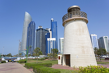 View of the Landmark Tower from the Family Park, Abu Dhabi, United Arab Emirates, Middle East