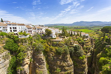 View of Ronda and Andalusian countryside from Puente Nuevo, Ronda, Andalusia, Spain, Europe