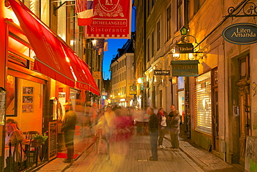 Street scene at night, Gamla Stan, Stockholm, Sweden, Scandinavia, Europe