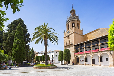 View of Parroquia Santa Maria la Mayor in Plaza Duquesa de Parcent, Ronda, Andalusia, Spain, Europe