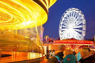 Ferris Wheel and Carousel, Goose Fair, Nottingham, Nottinghamshire, England, United Kingdom, Europe