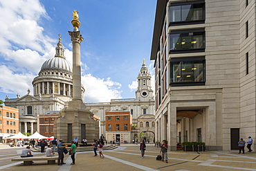 View of St. Paul's Cathedral and Paternoster Square, City of London, London, England, United Kingdom, Europe