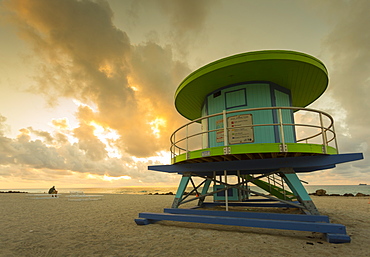 Lifeguard station on South Beach at sunrise, Miami Beach, Miami, Florida, United States of America, North America