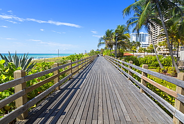 Boardwalk along South Beach towards Ocean Drive, Miami Beach, Miami, Florida, United States of America, North America