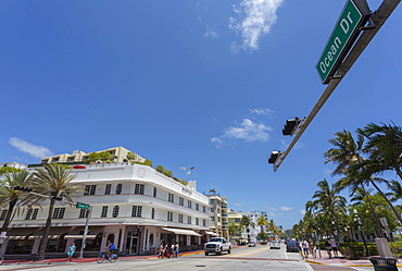 Wide view of Ocean Drive and Art Deco architecture, Miami Beach, Miami, Florida, United States of America, North America